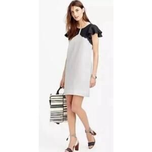 J. Crew Black White Linen Knee Length Flutter Sleeve Dress Sz XL READ